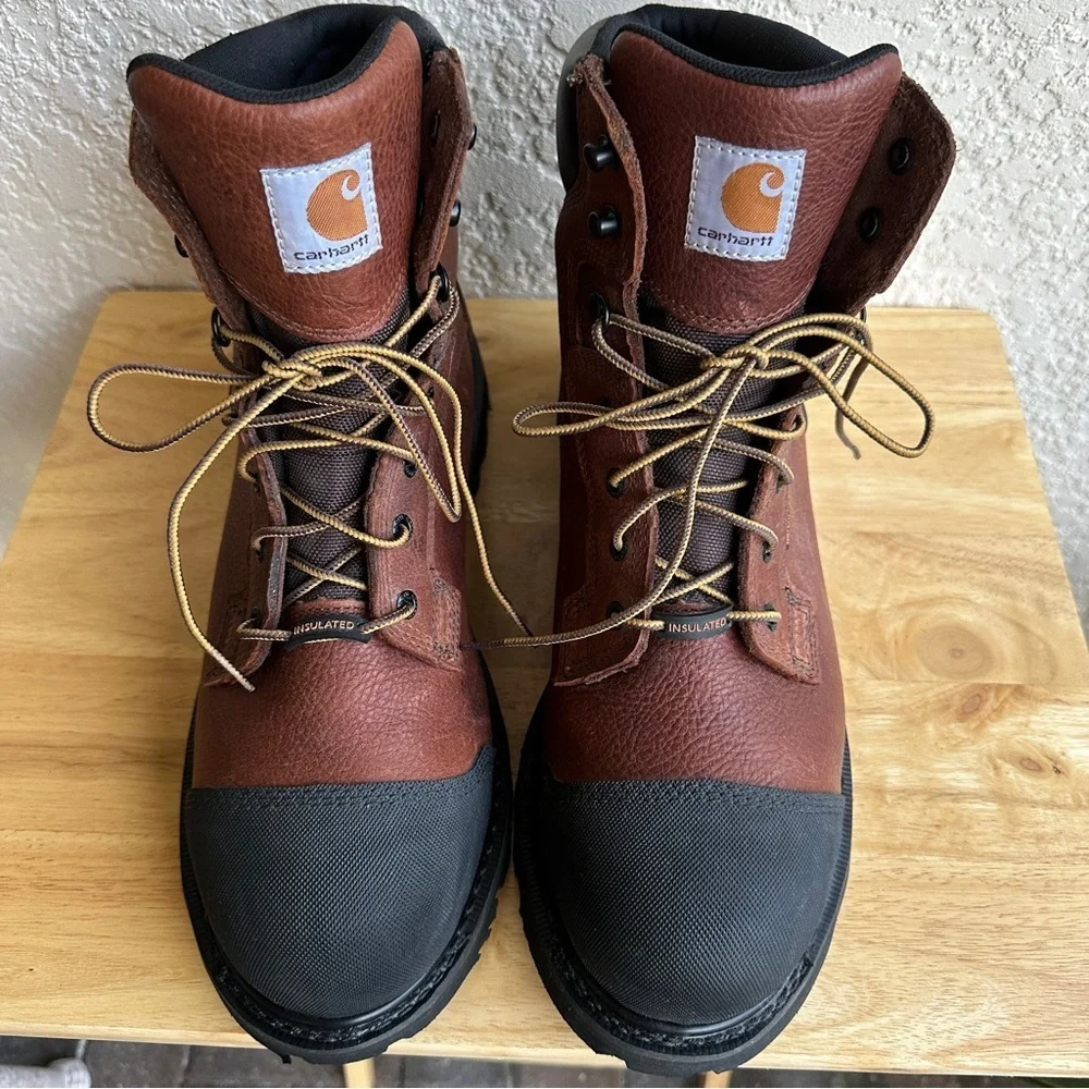 Carhartt Men's 6" Brown Leather Work Boots Insulated Waterproof Steel Toe Sz 13 - Picture 3 of 12